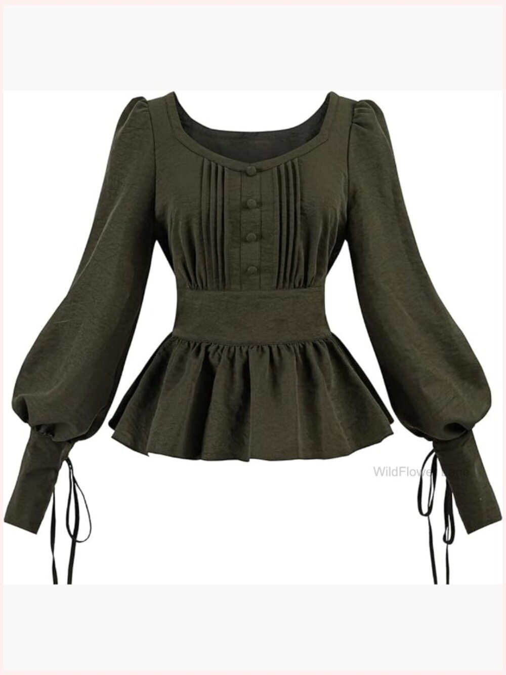 Victorian Blouse Renaissance Shirt Long Sleeve Peplum Top Smocked Waist